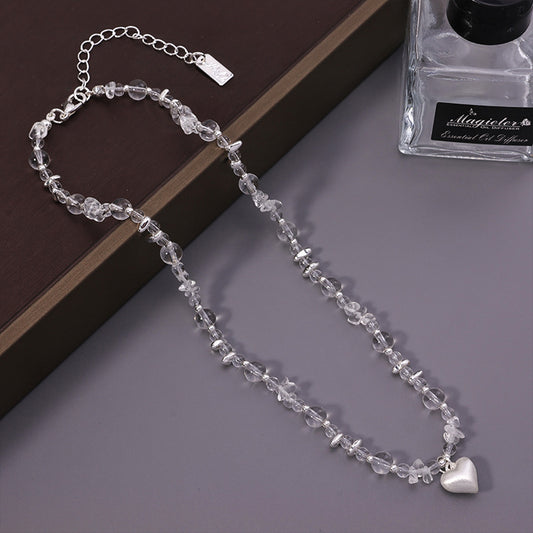Crystal Bead Heart Pendant Necklace – Clear