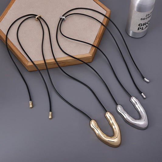 Sculptural U Pendant Cord Necklace