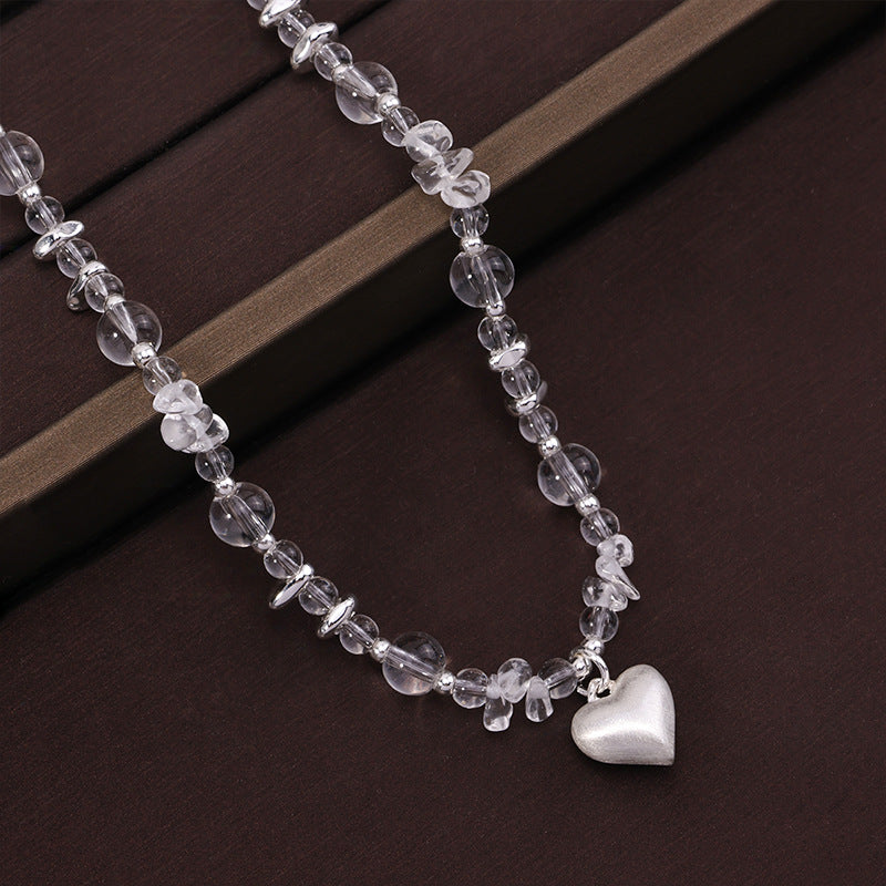 Crystal Bead Heart Pendant Necklace – Clear
