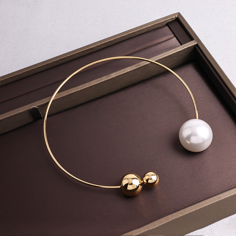 Pearl Accent Open Collar Necklace – Gold/Silver