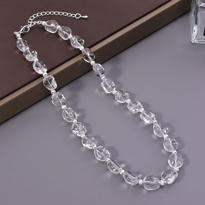 Crystal Bead Heart Pendant Necklace – Clear