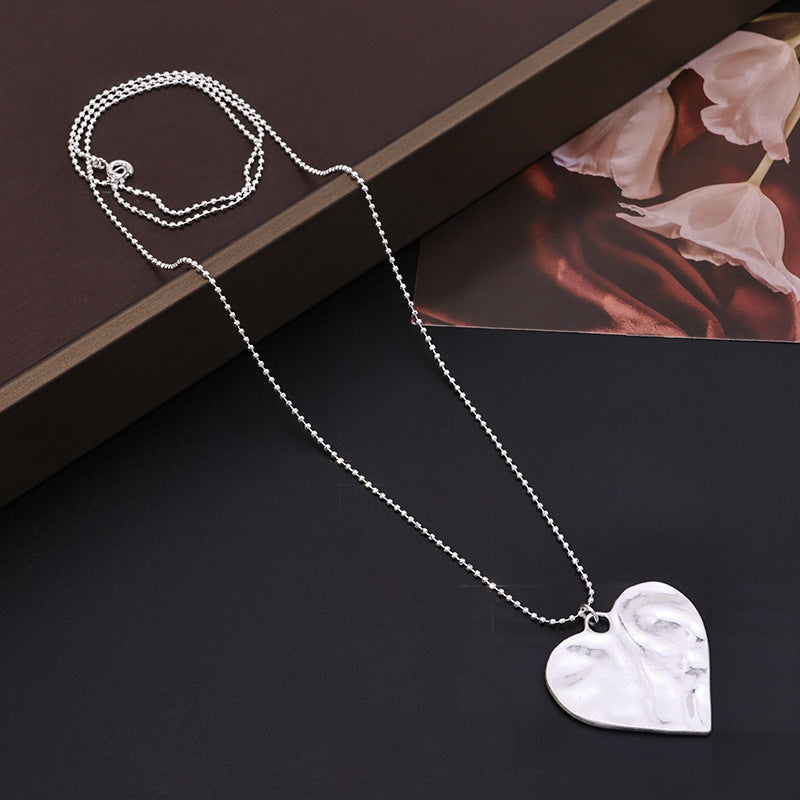 Wrinkled Heart Pendant Necklace – Silver