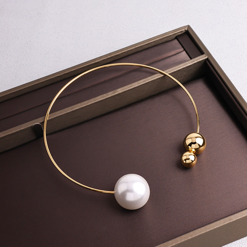 Pearl Accent Open Collar Necklace – Gold/Silver