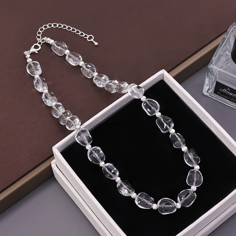 Crystal Bead Heart Pendant Necklace – Clear