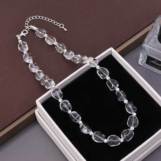 Crystal Bead Heart Pendant Necklace – Clear