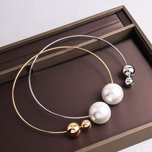 Pearl Accent Open Collar Necklace – Gold/Silver