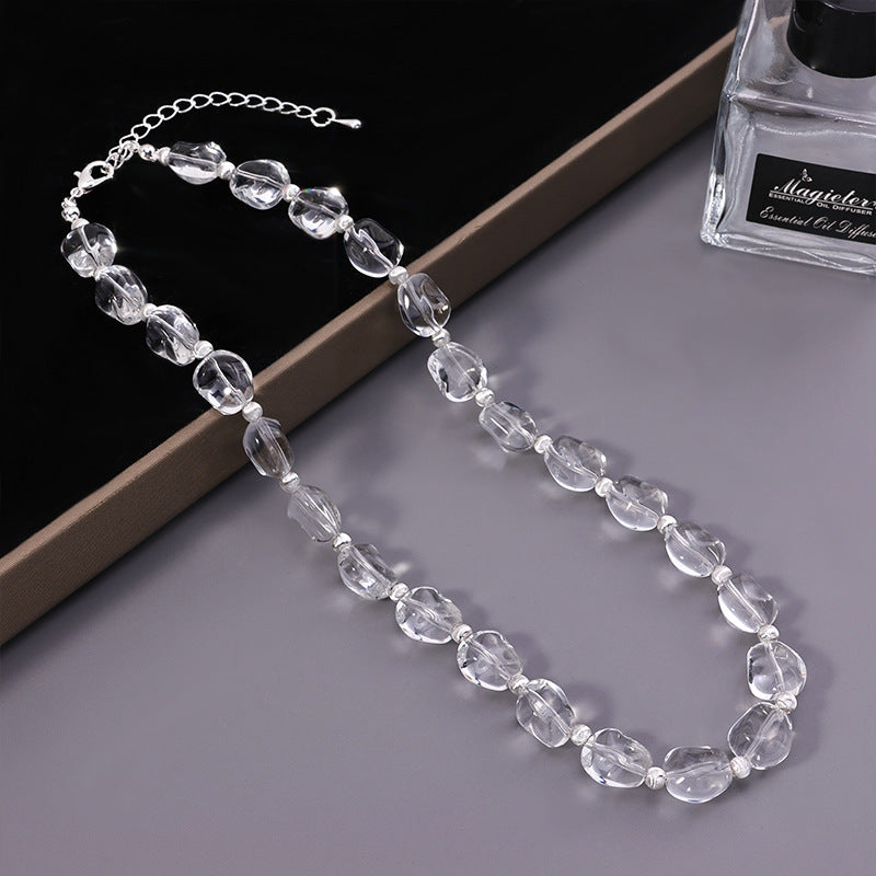 Crystal Bead Heart Pendant Necklace – Clear