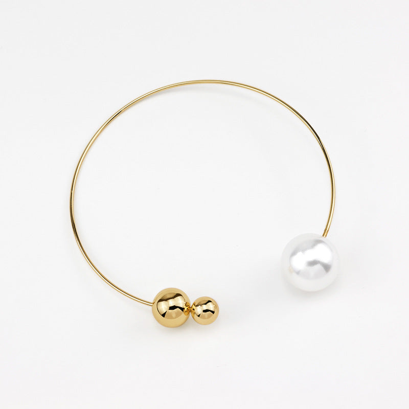 Pearl Accent Open Collar Necklace – Gold/Silver