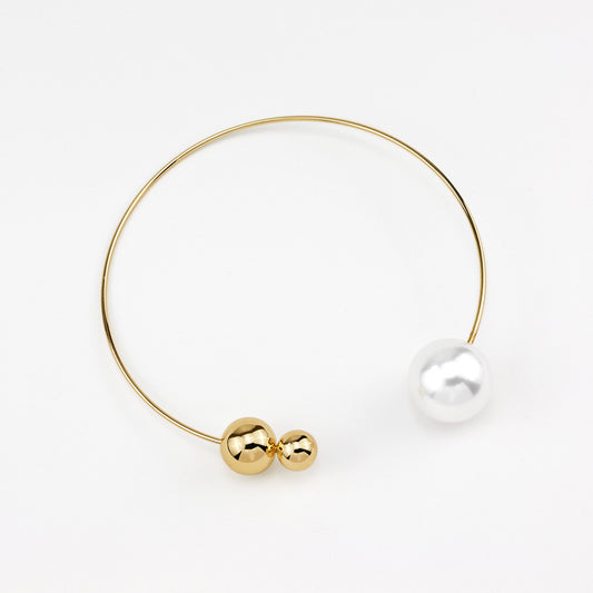 Pearl Accent Open Collar Necklace – Gold/Silver