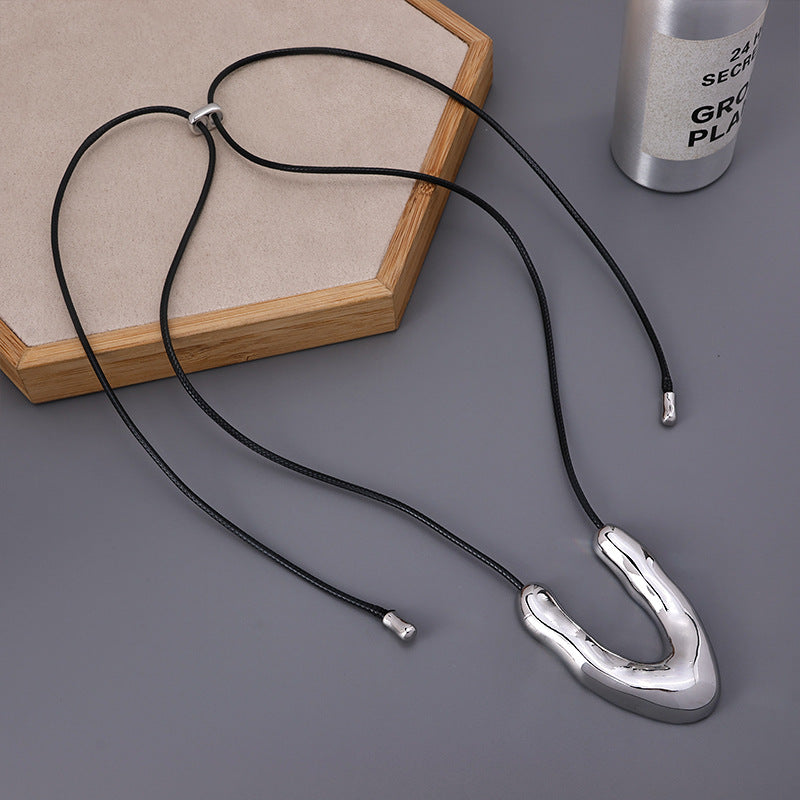 Sculptural U Pendant Cord Necklace