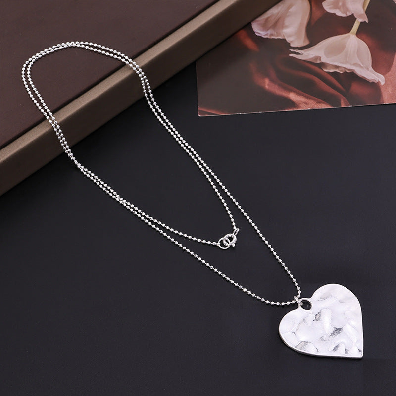 Wrinkled Heart Pendant Necklace – Silver