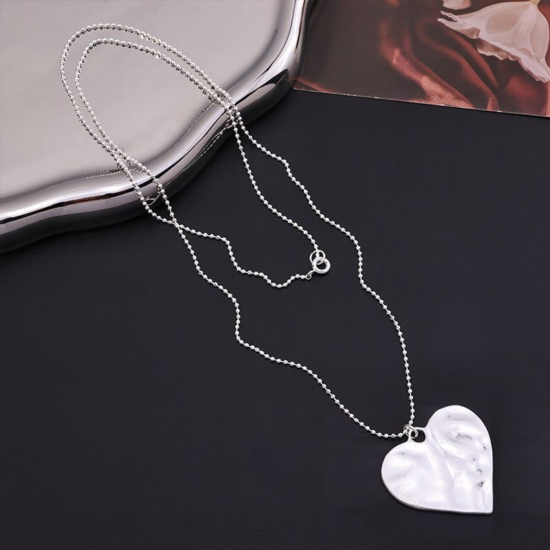 Wrinkled Heart Pendant Necklace – Silver