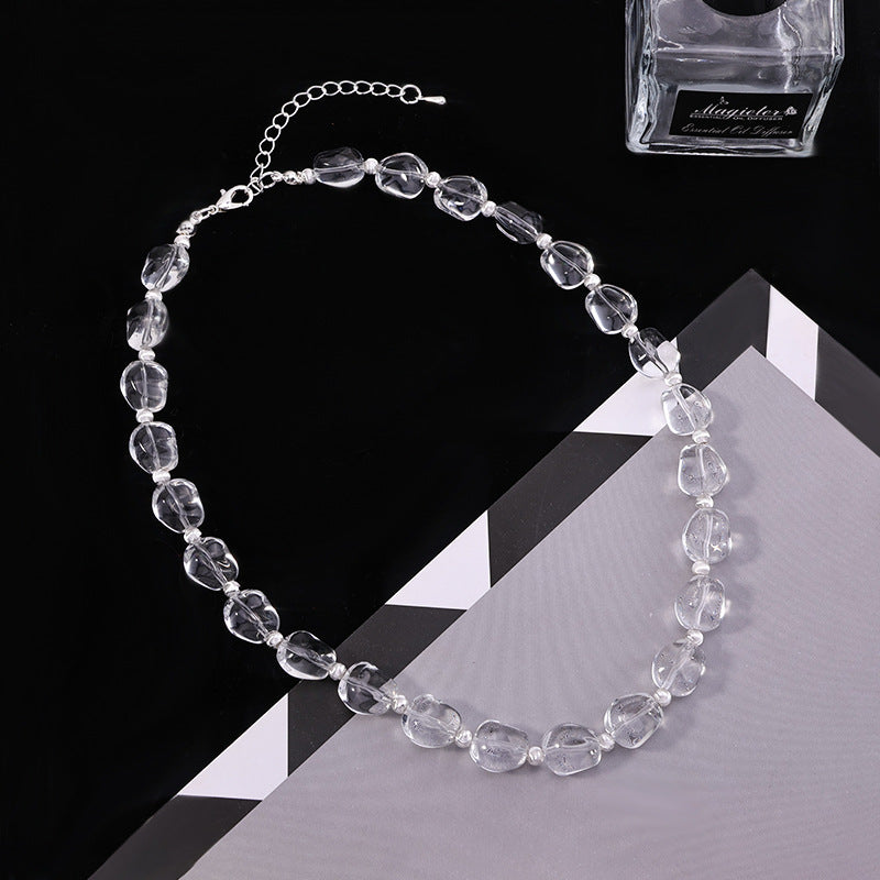 Crystal Bead Heart Pendant Necklace – Clear