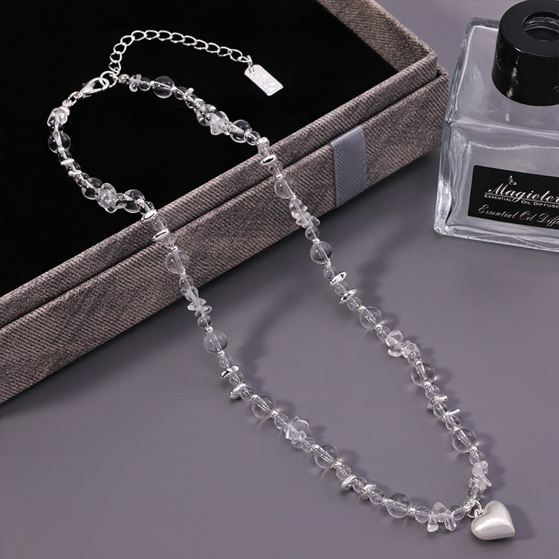 Crystal Bead Heart Pendant Necklace – Clear