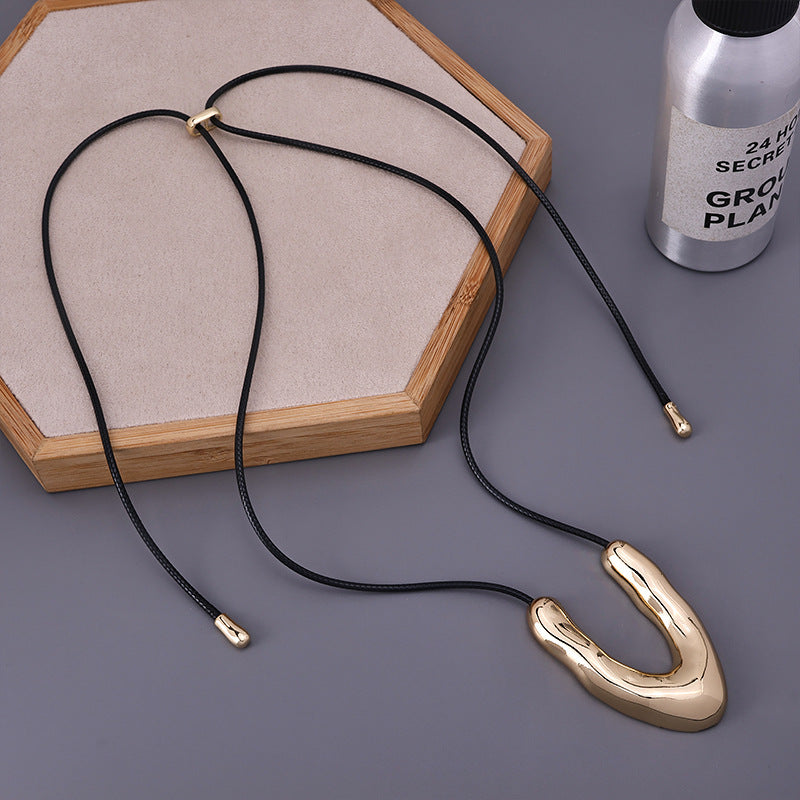 Sculptural U Pendant Cord Necklace