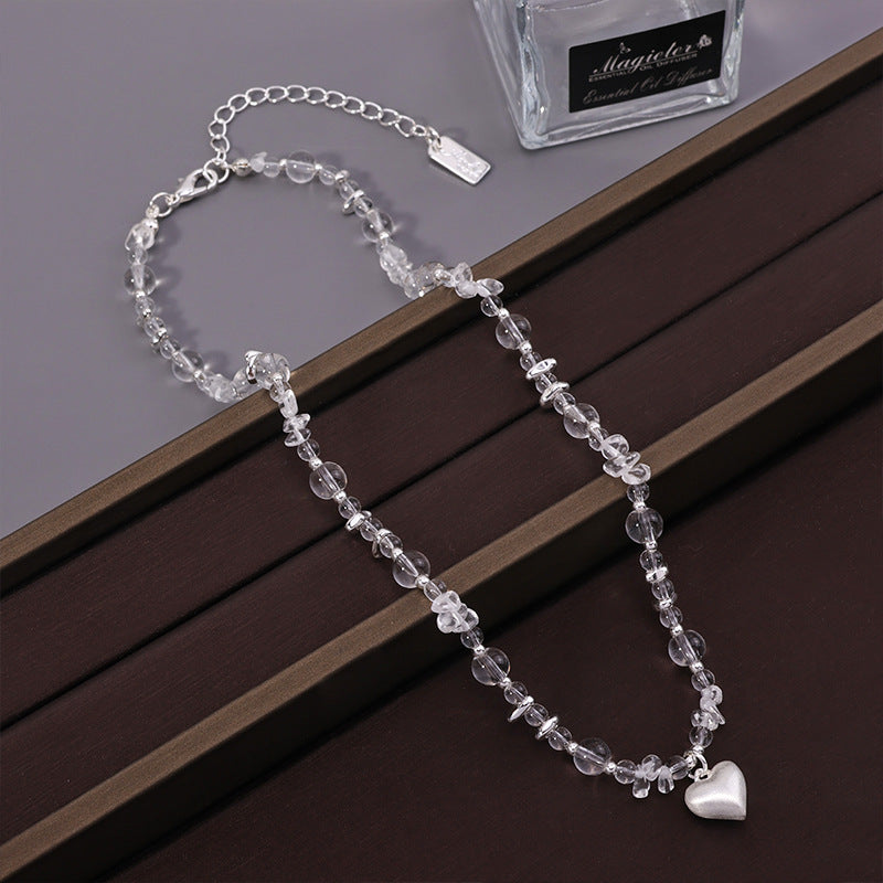 Crystal Bead Heart Pendant Necklace – Clear