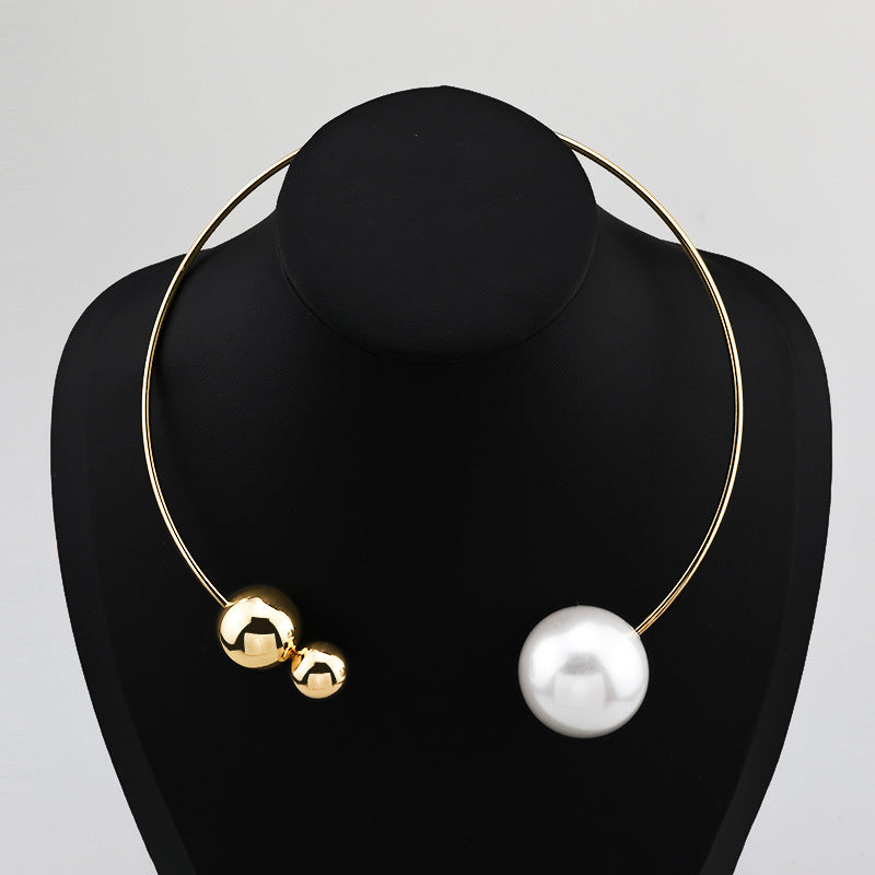 Pearl Accent Open Collar Necklace – Gold/Silver