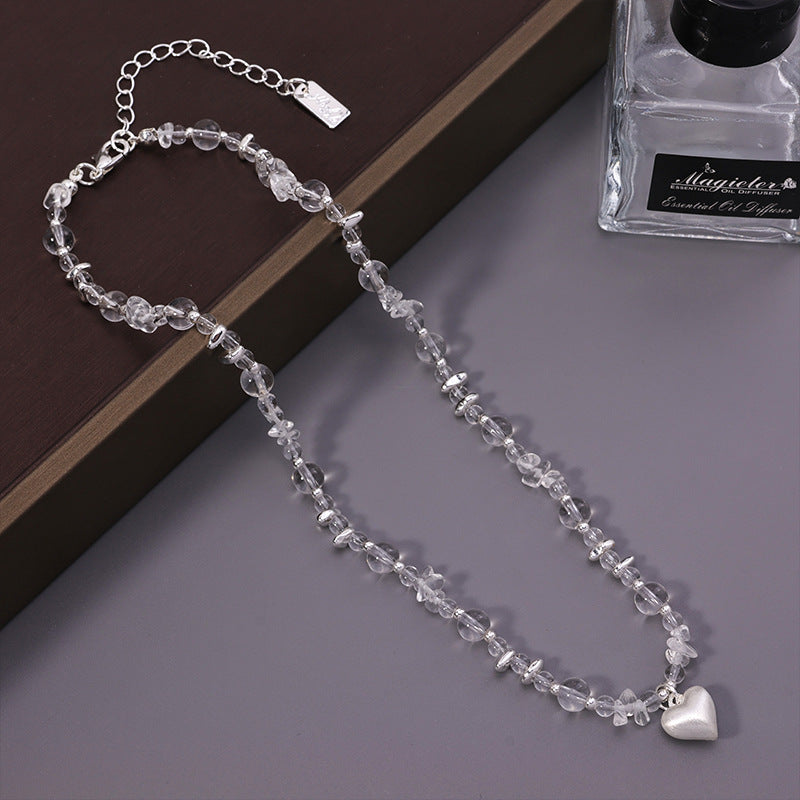 Crystal Bead Heart Pendant Necklace – Clear