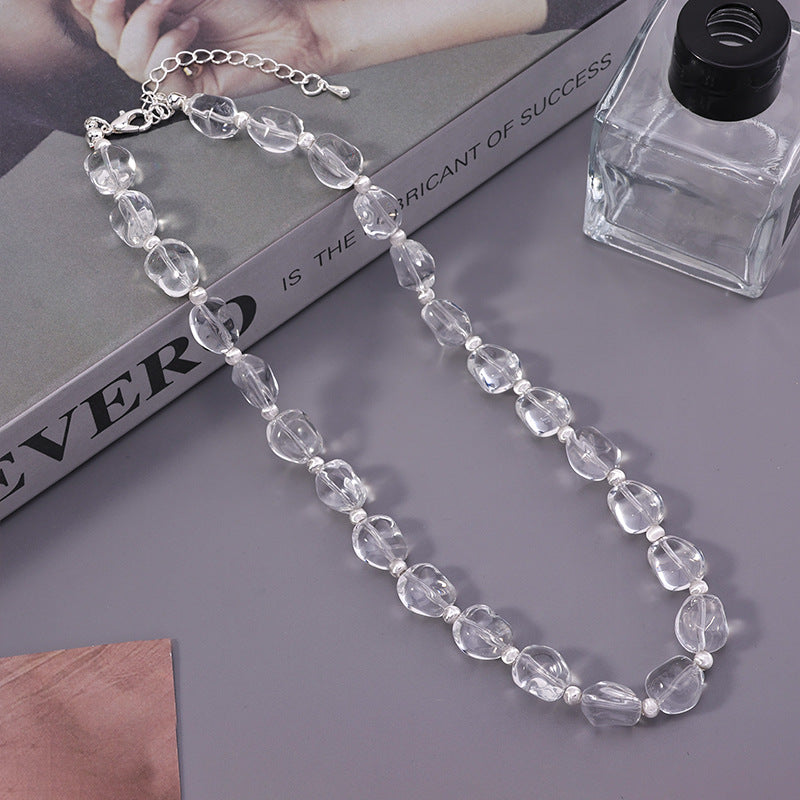 Crystal Bead Heart Pendant Necklace – Clear