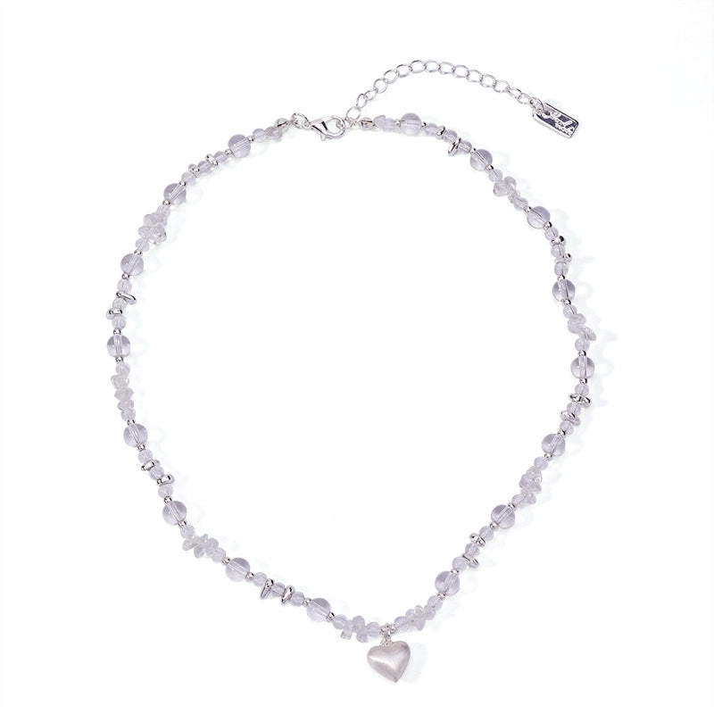Crystal Bead Heart Pendant Necklace – Clear