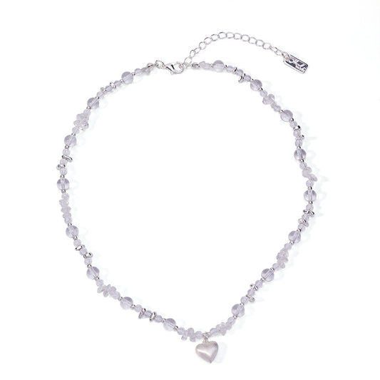 Crystal Bead Heart Pendant Necklace – Clear