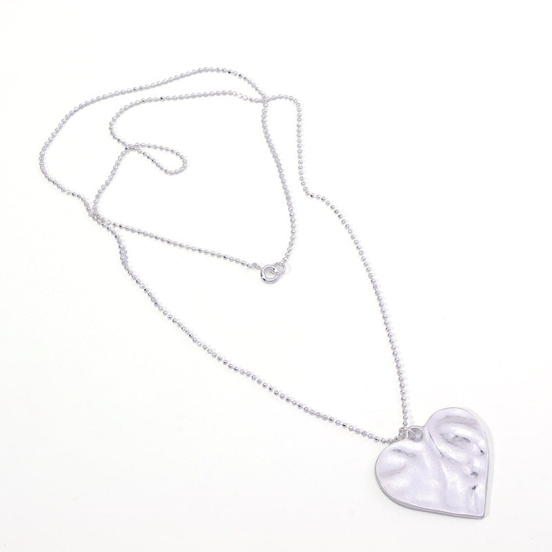 Wrinkled Heart Pendant Necklace – Silver