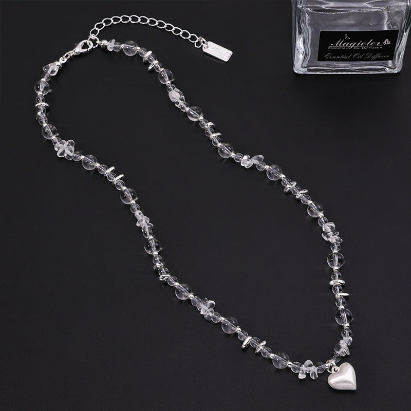 Crystal Bead Heart Pendant Necklace – Clear