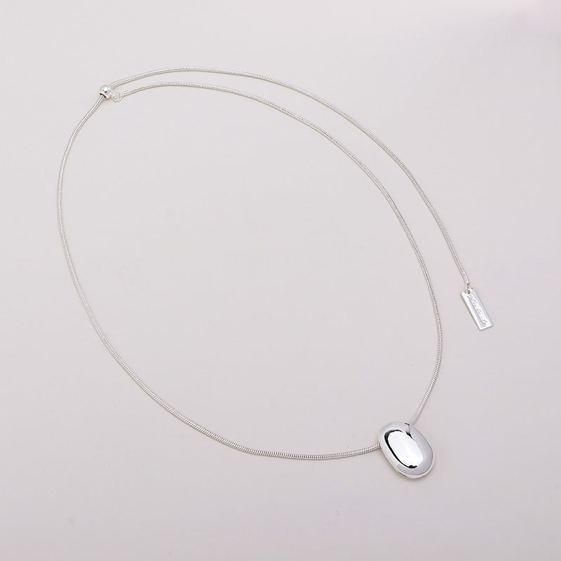 Oval Pendant Snake Chain Necklace – Silver