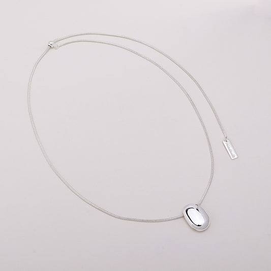 Oval Pendant Snake Chain Necklace – Silver
