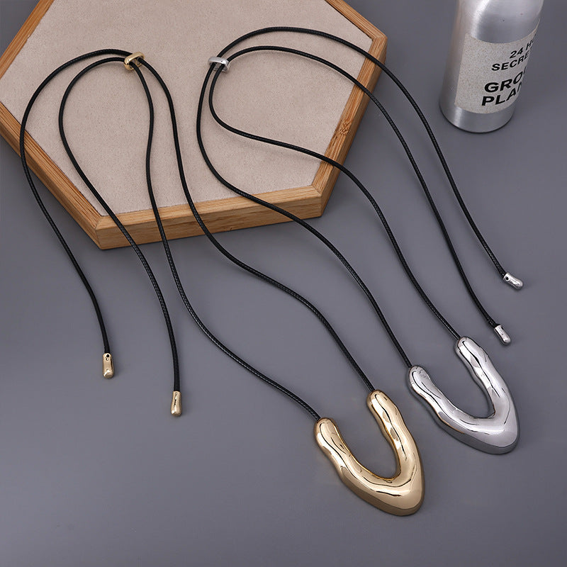 Sculptural U Pendant Cord Necklace