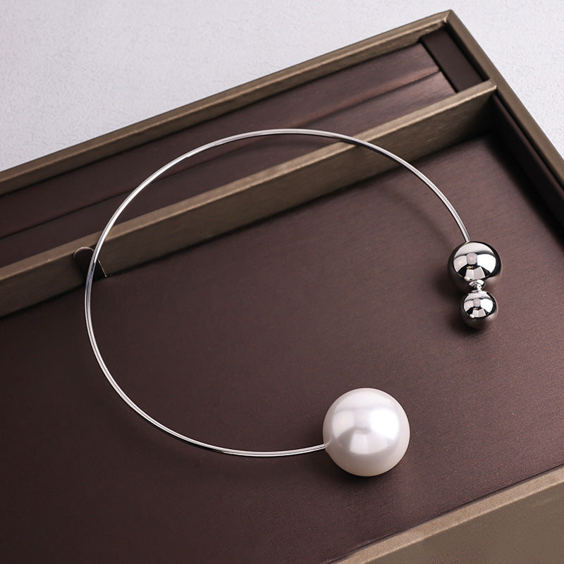 Pearl Accent Open Collar Necklace – Gold/Silver