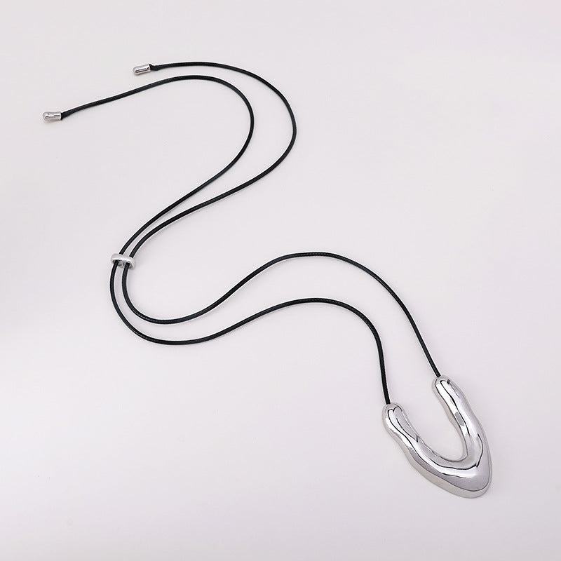 Sculptural U Pendant Cord Necklace