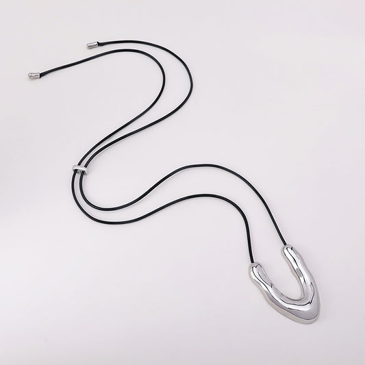 Sculptural U Pendant Cord Necklace
